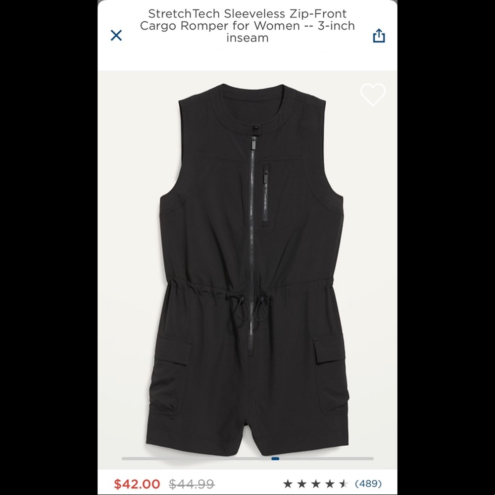 StretchTech Sleeveless Zip-Front
Cargo Romper for Women --3-inch black